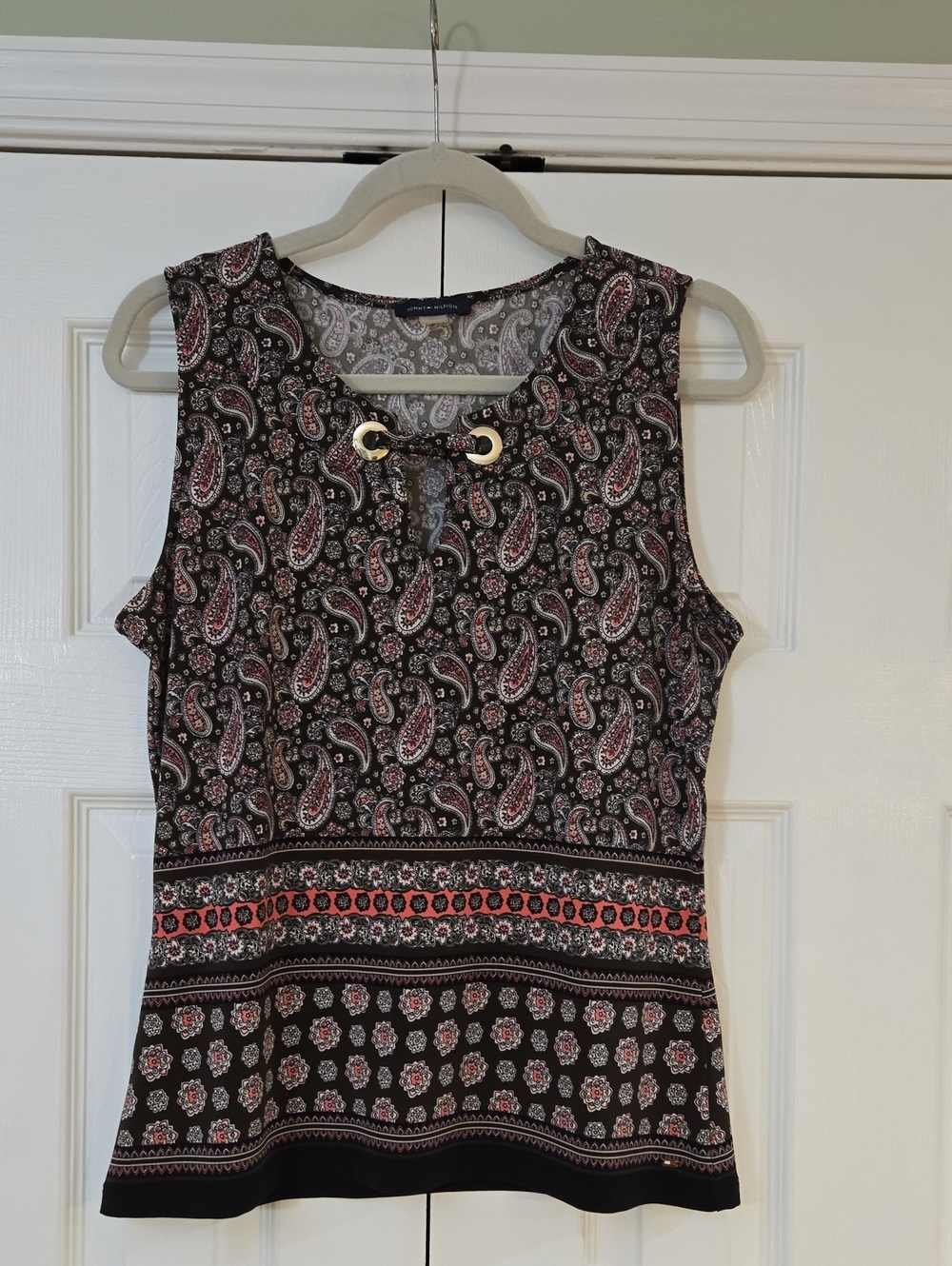 Tommy Hilfiger Sleeveless Green, Brown, Pink Paisley Print Tank Dress Top